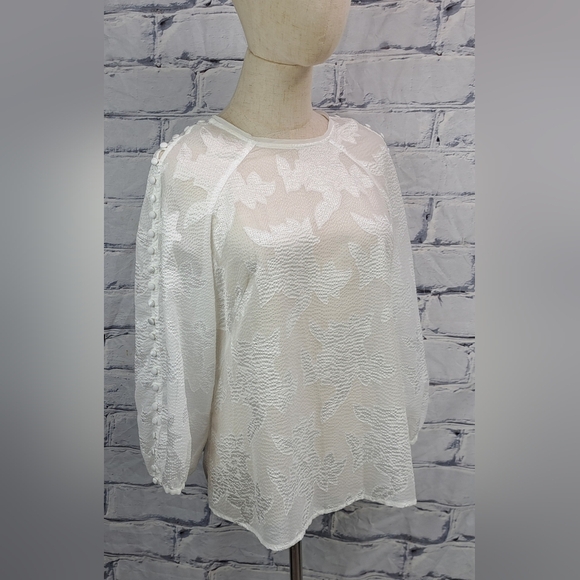 Karen Millen Women's Blouse Vintage Y2K Pure White Floral Buttoned Sleeves 8 US - Picture 11 of 14